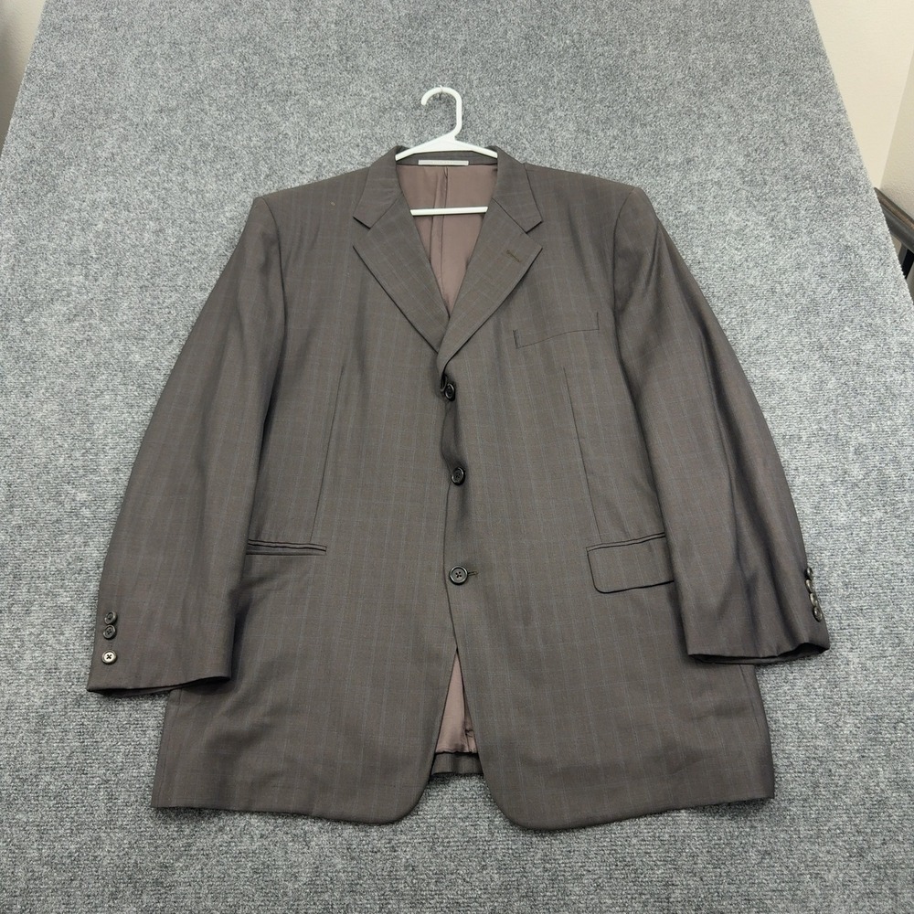 Hickey Freeman Suit Jacket Mens 48 Brown Worsted Wool Plaid Blazer Business